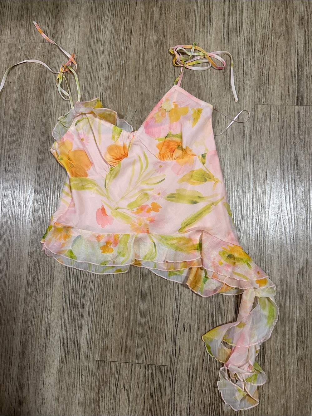 ASTR  Pink Ruffled Camisole Top with Tie Straps XL